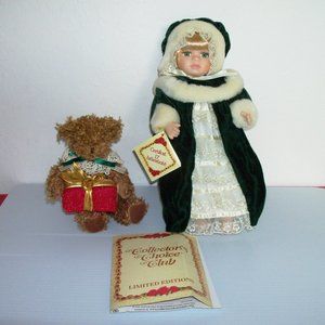 Vintage porcelain doll, dog and box (#EV1248)